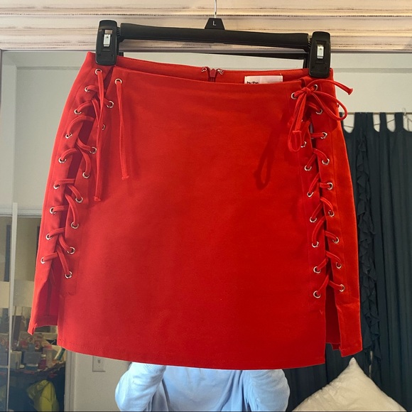 Revolve By the Way Lani Lace Up Skirt Red XS - Picture 2 of 3